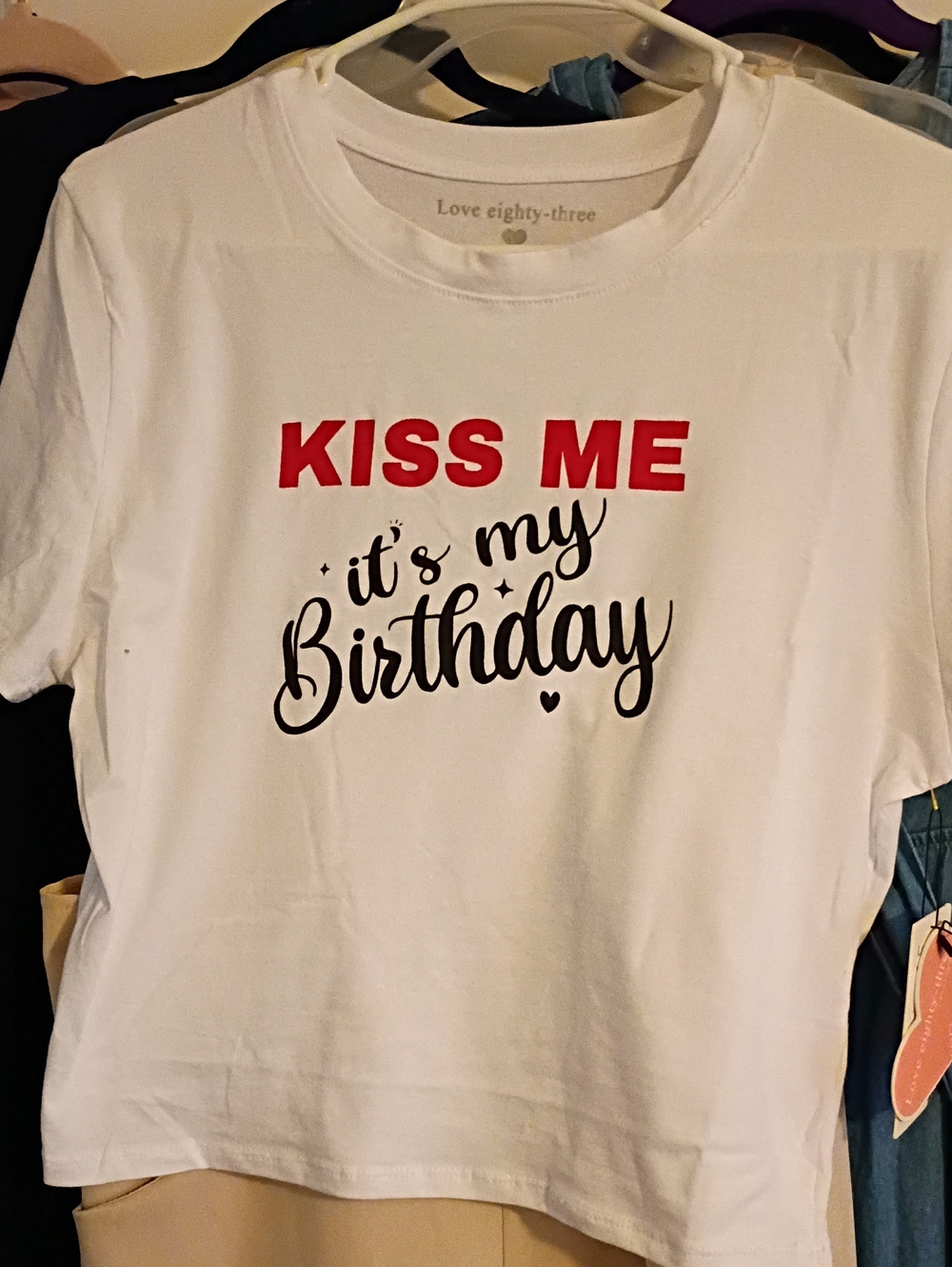 Love White Crop Tee with Red and Black Birthday Slogan